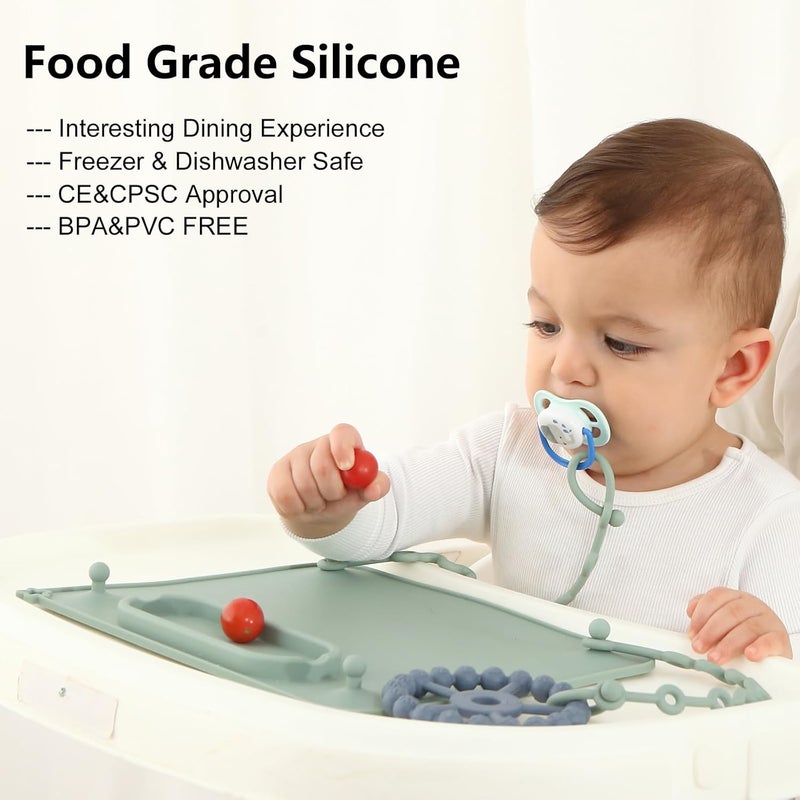 Seposeve 2 Pack Baby Silicone Mat, with Suction Base and 8 Stretchable Straps, Baby Placemats, Activity Mat for Infants to Toddlers, Keeps Babies Essentials Off The Floor, Green Blue - Image 4